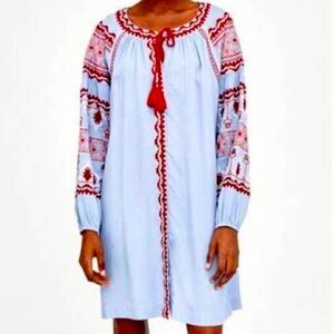 Zara TRF Collection Embroidered Shirt Dress Boho